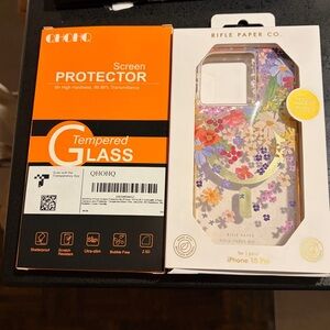 Rifle Paper Co iPhone 15 Pro Case Floral with screen protectors